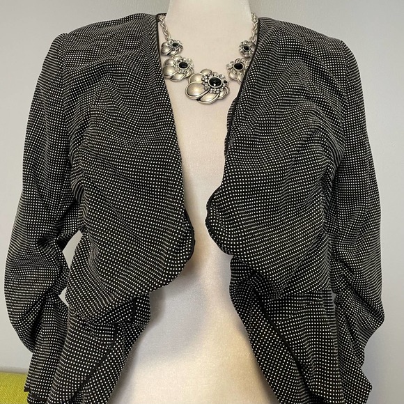 H&M Black White Dot Ruched Open Blazer Jacket 6 - Picture 2 of 6